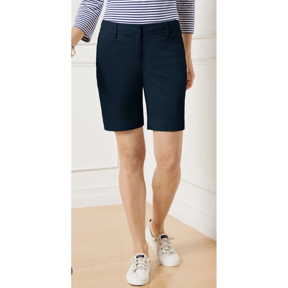 Talbots Perfect Short Bermuda Cotton Chino Stretch Shorts Women's Size 14 Navy